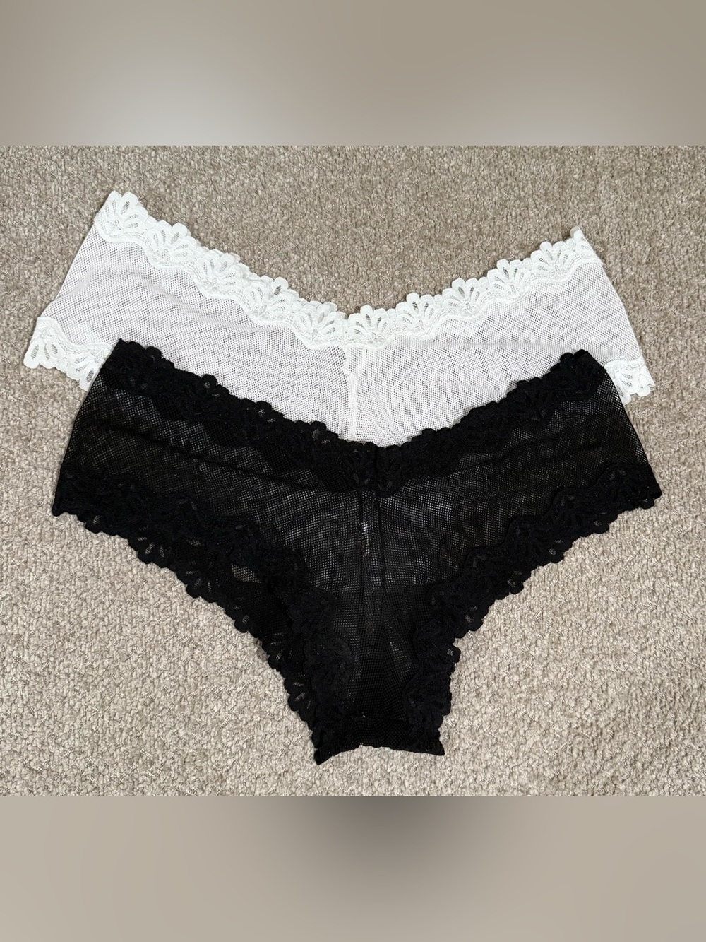 VS Very Sexy Lace-Trim Mesh Hipster Panty Set - Black & White